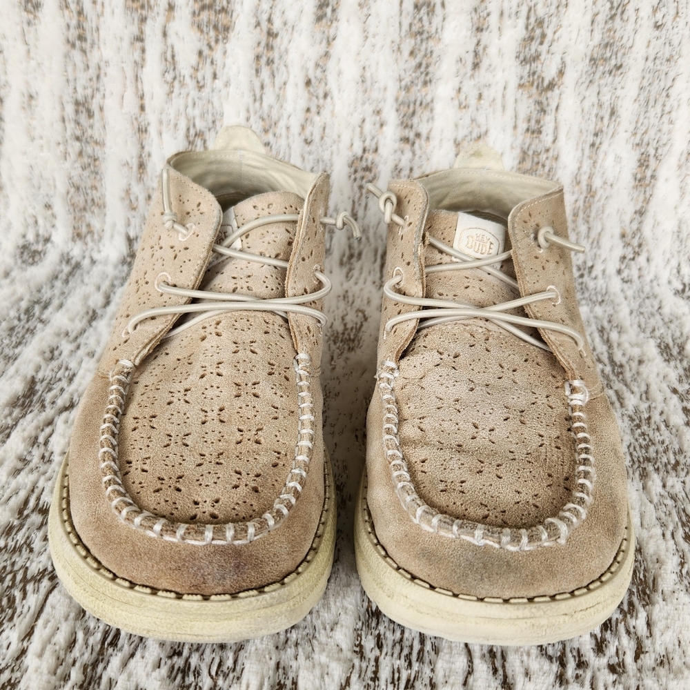 Hey Dude "Wendy Mid Suede Boho" Ivory Tan Leather | Women's Size 7 - Picture 4 of 16